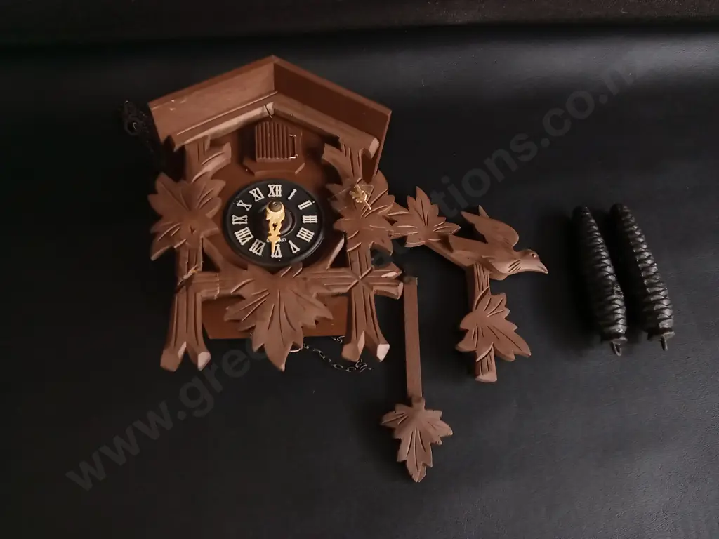 VINTAGE GERMAN BLACK FOREST CUCKOO CLOCK, FOR PARTS AND REPAIR, H 20 CM Image 1++