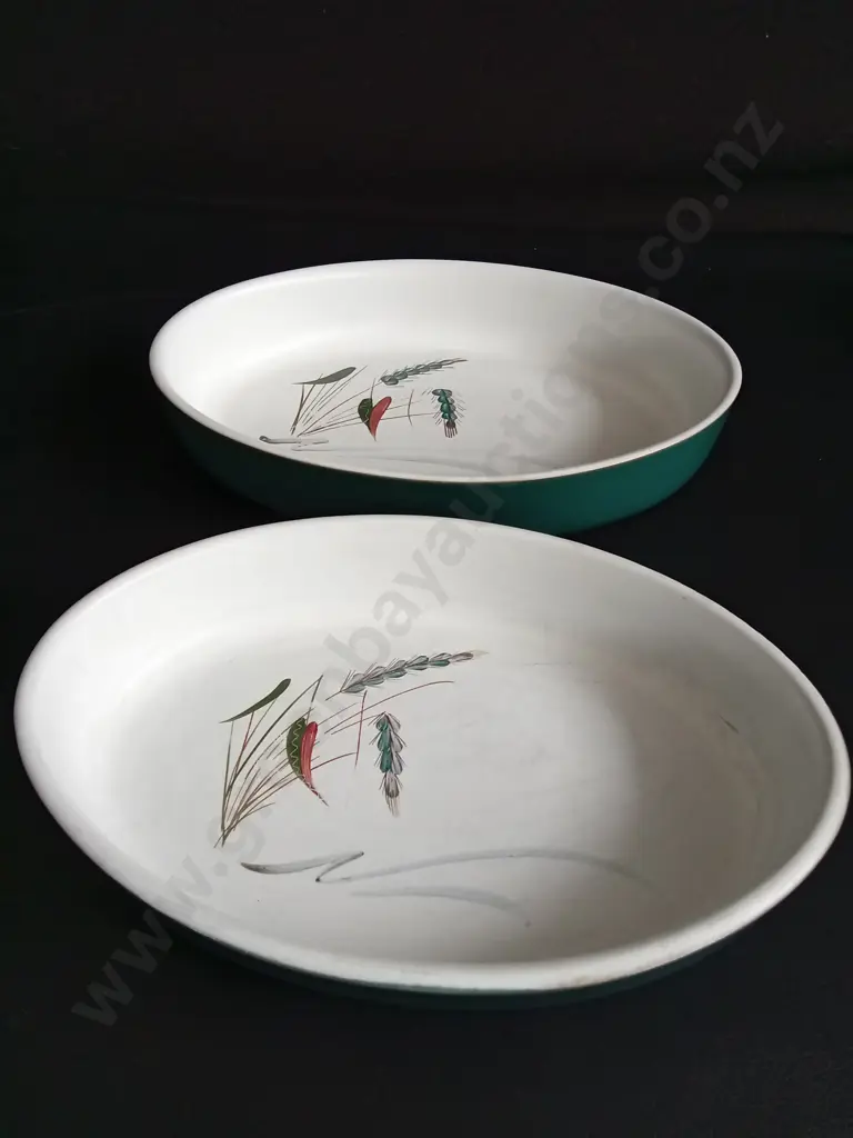 2 VINTAGE DENBY GREENWHEAT OVAL OVEN-TO-TABLE BAKING DISHES LONGEST L29CM Image 1++