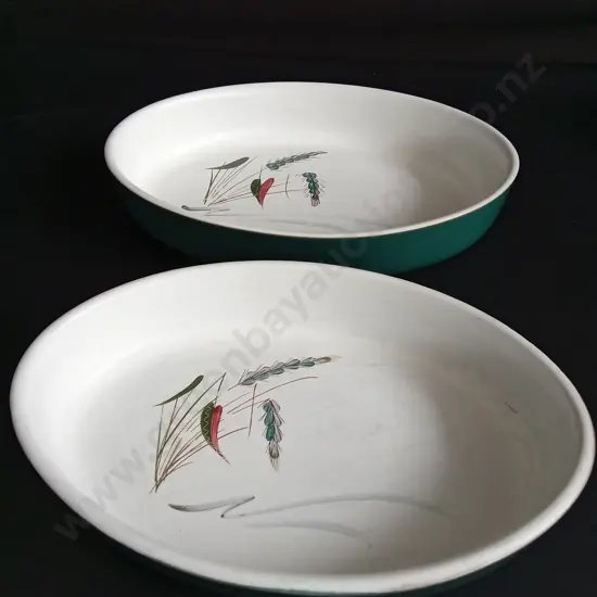 2 VINTAGE DENBY GREENWHEAT OVAL OVEN-TO-TABLE BAKING DISHES LONGEST L29CM