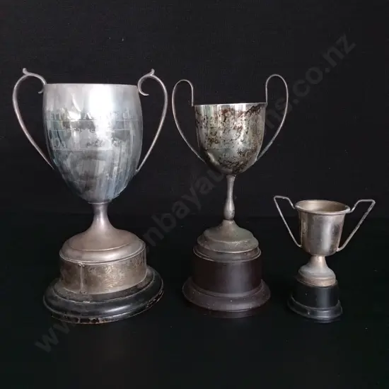3 VINTAGE TROPHIES TALLEST H23CM