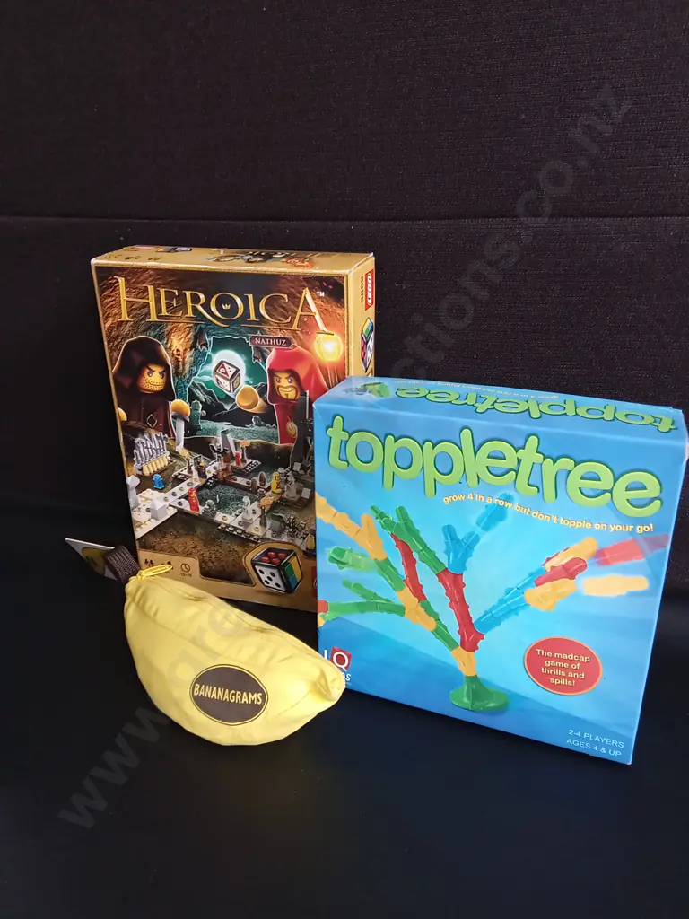 3 PIECES GAMES, BANANA GRAMS, TOPPLETREE, AND LEGO HEROICA Image 1++