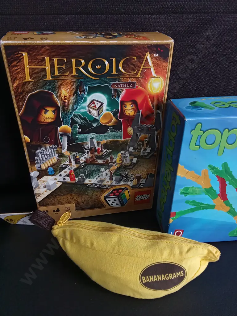 3 PIECES GAMES, BANANA GRAMS, TOPPLETREE, AND LEGO HEROICA Image 1++