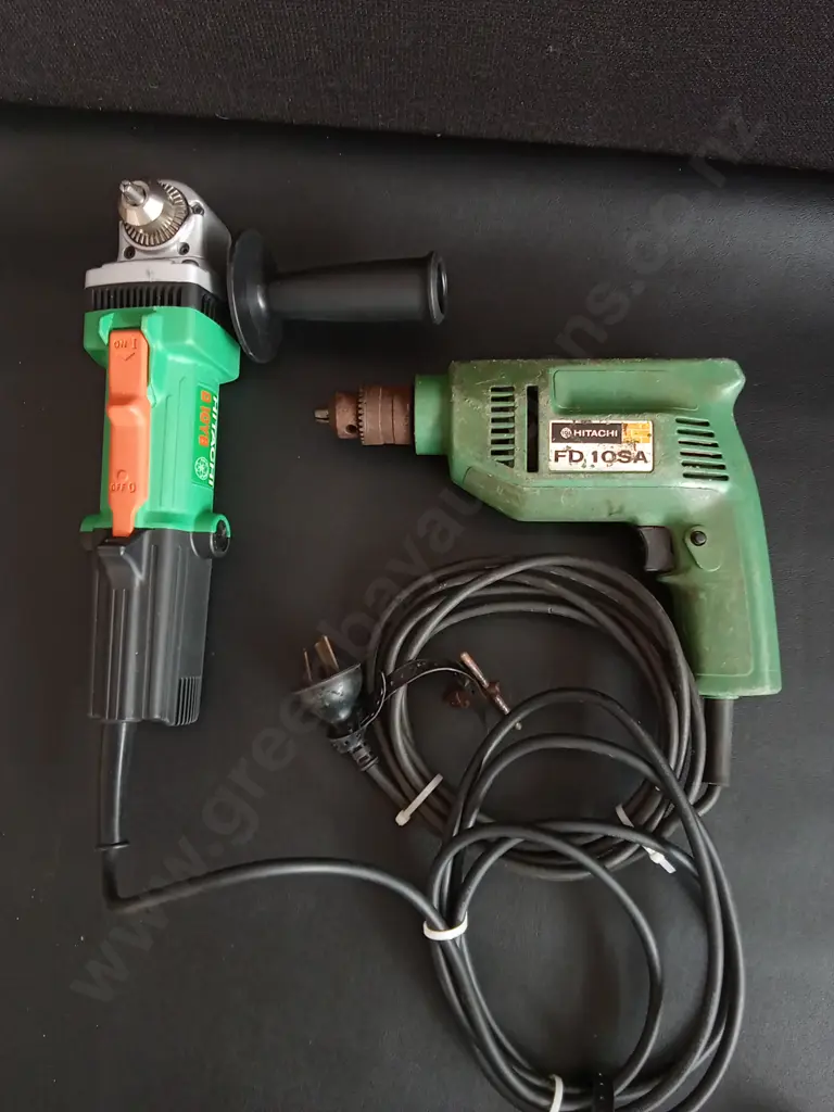 VINTAGE HITACHI POWER TOOLS, FD 10SA DRILL AND ANGLE GRINDER Image 1++