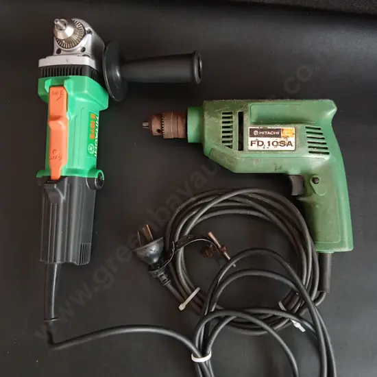 VINTAGE HITACHI POWER TOOLS, FD 10SA DRILL AND ANGLE GRINDER
