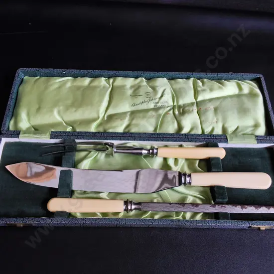 VINTAGE 3 PIECE CARVING SET, CHRISTOPHER JOHNSON & CO. OF SHEFFIELD, STAINLESS STEEL