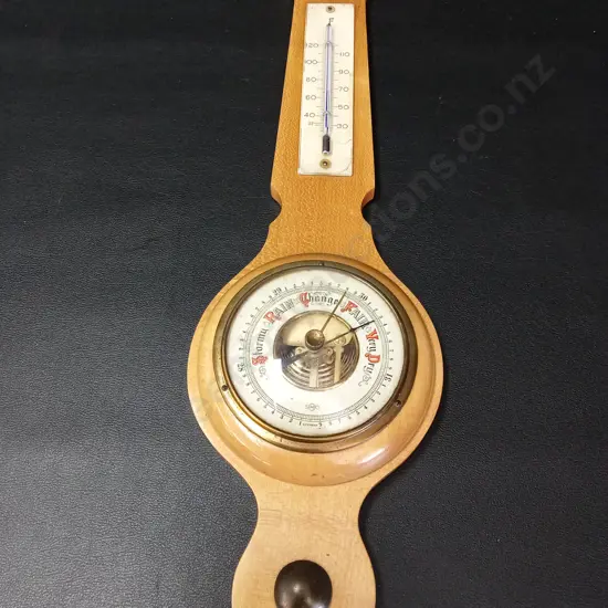 VINTAGE WOOD-MOUNTED WEATHER MASTER BAROMETER H43CM
