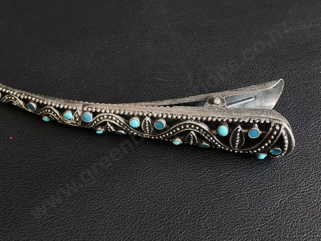 ANTIQUE REAL TURQUOISE HAIR CLIP, W 13 CM Image 1++