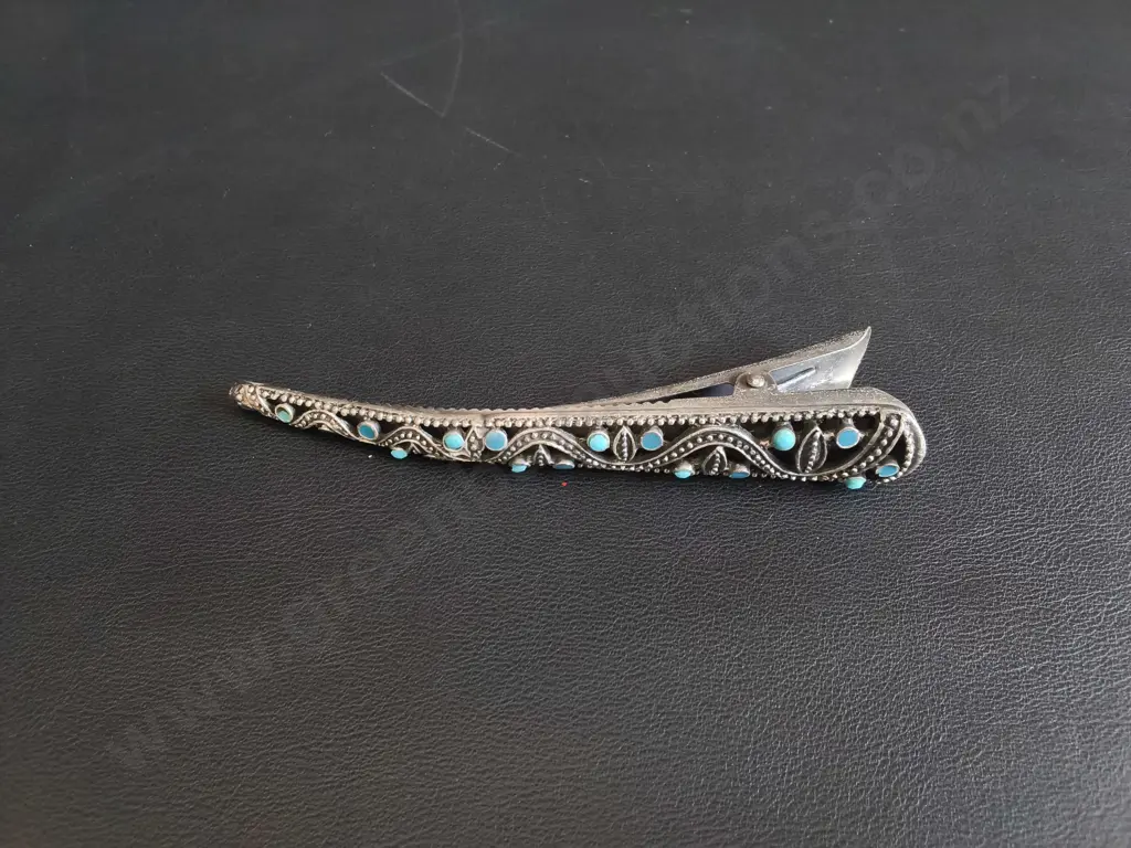 ANTIQUE REAL TURQUOISE HAIR CLIP, W 13 CM Image 1++