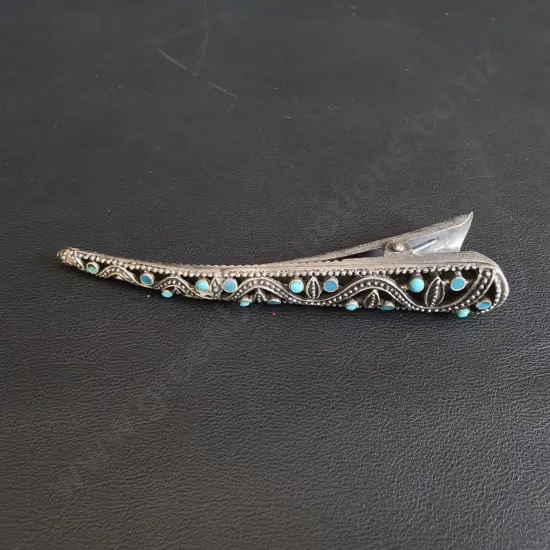 ANTIQUE REAL TURQUOISE HAIR CLIP, W 13 CM