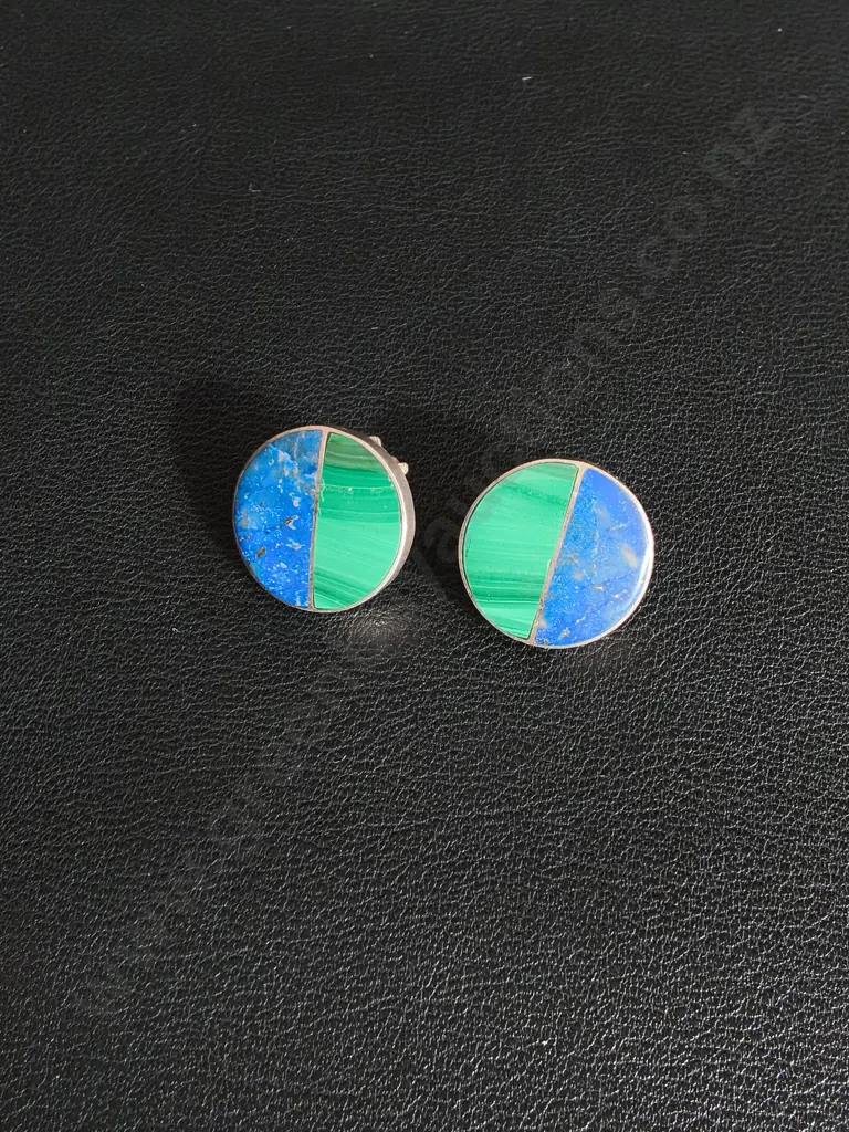 DUAL TONED STONE 970 SILVER EARRINGS Image 1++
