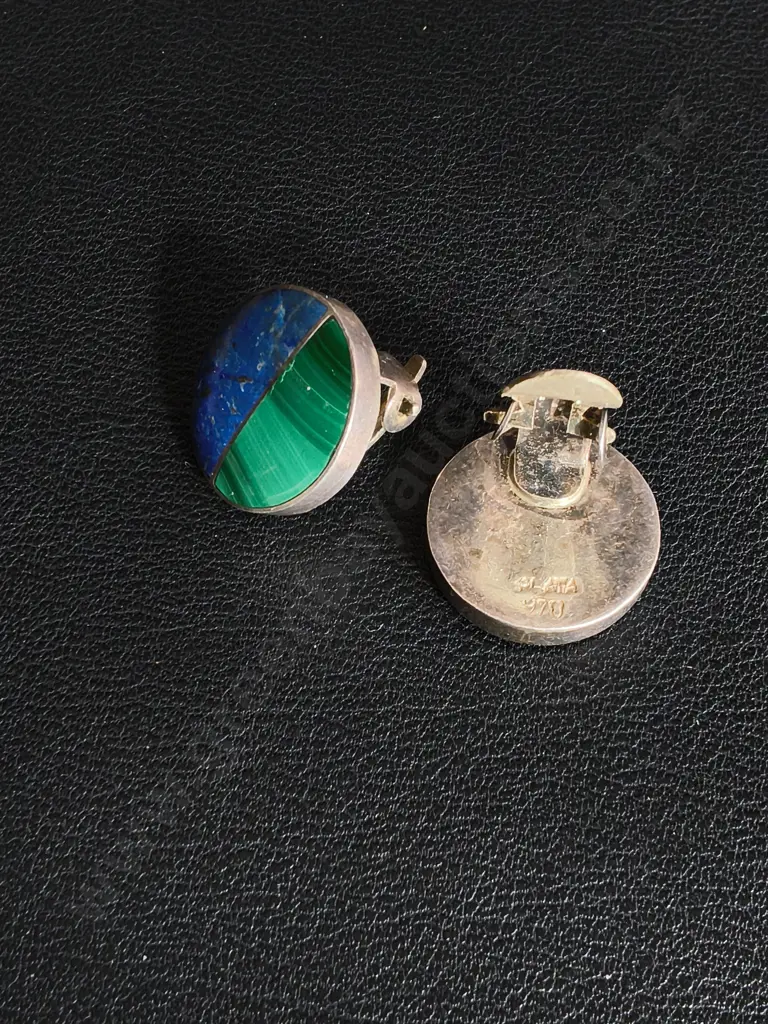 DUAL TONED STONE 970 SILVER EARRINGS Image 1++