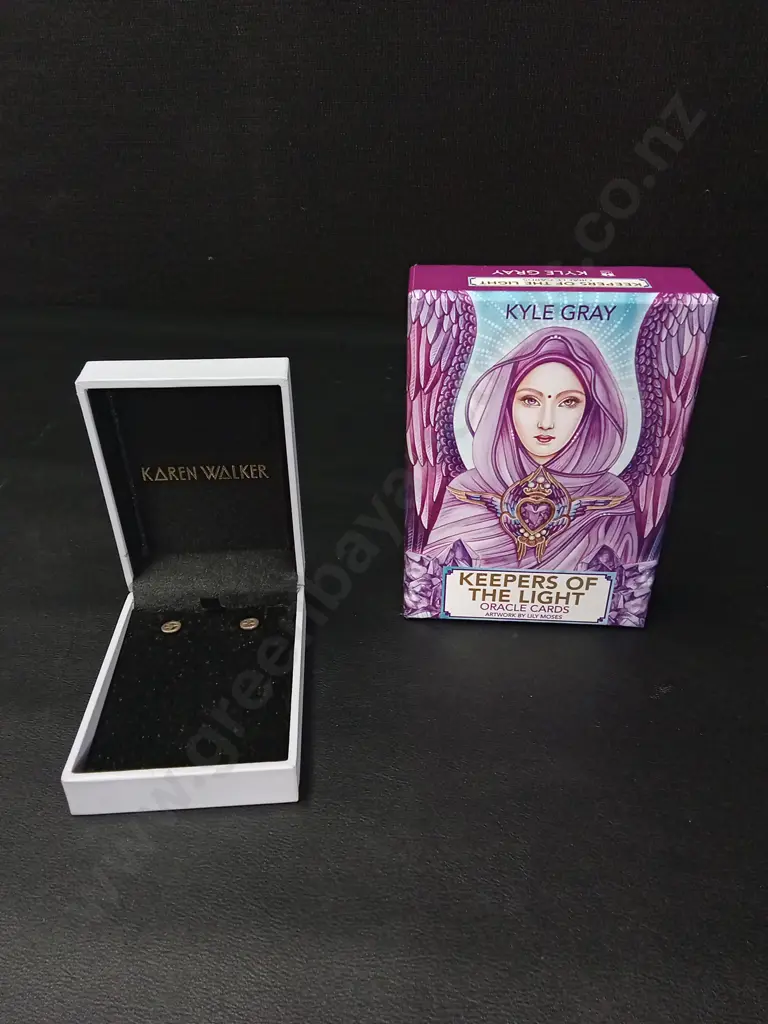 KAREN WALKER SILVER PEACE EARRINGS AND KEEPER OF THE LIGHT CARDS Image 1++