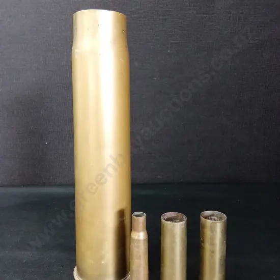 4 VINTAGE EMPTY BRASS METAL SHELL CASINGS TALLEST H30CM