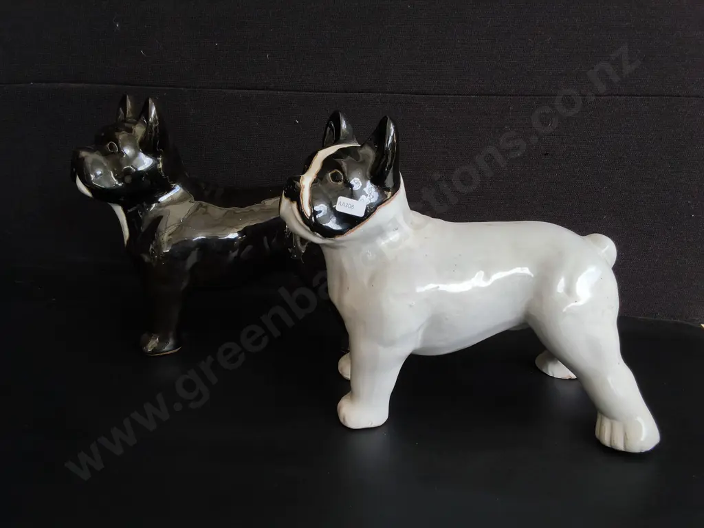 PAIR OF CERAMIC DECORATIVE FRENCH BULLDOGS, H 29 CM Image 1++