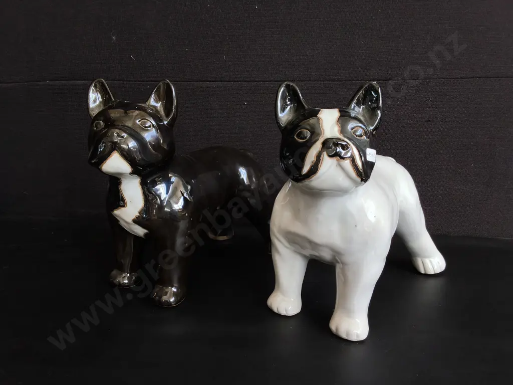 PAIR OF CERAMIC DECORATIVE FRENCH BULLDOGS, H 29 CM Image 1++