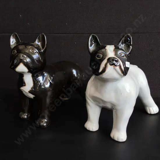 PAIR OF CERAMIC DECORATIVE FRENCH BULLDOGS, H 29 CM