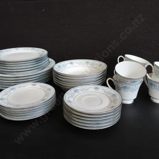 VINTAGE 36 PIECE NORITAKE "BLUE HILL" 2482 CHINA SET, PLATINUM TRIM DISCONTINUED