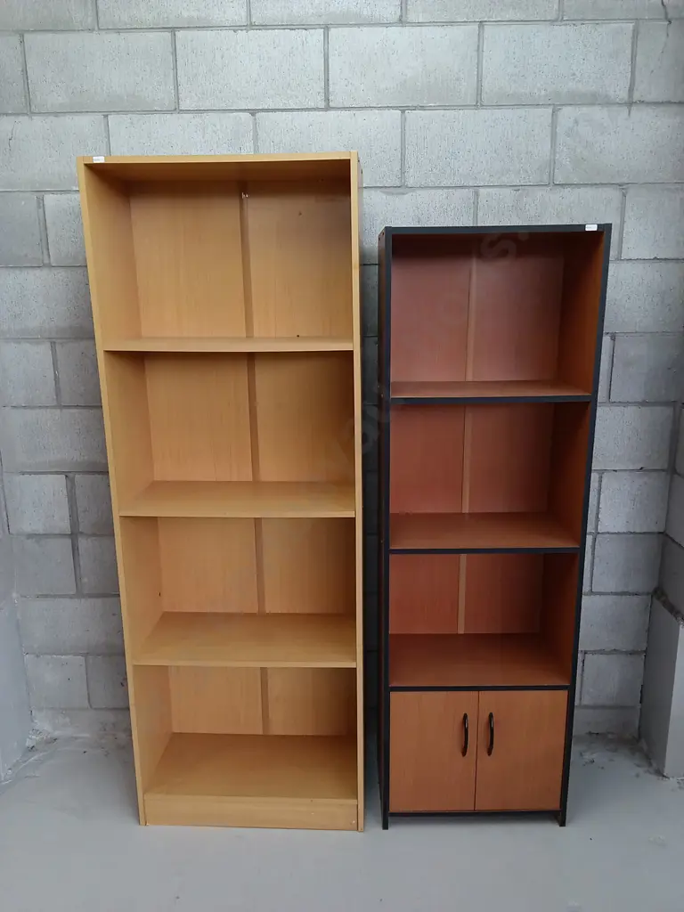 PAIR OF WOODEN BOOKSHELVES, H 158CM X W 50CM X D 30CM, H 172 X W 62CM X D 29CM Image 1++