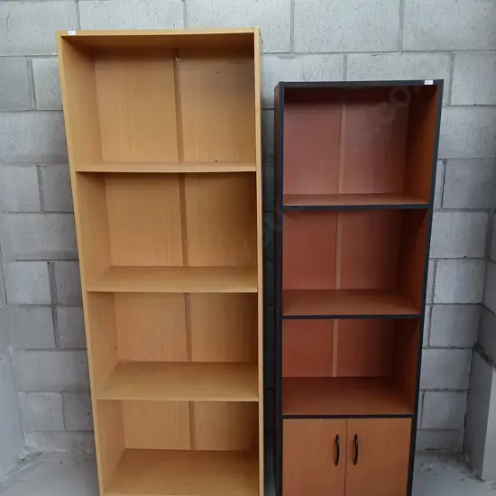 PAIR OF WOODEN BOOKSHELVES, H 158CM X W 50CM X D 30CM, H 172 X W 62CM X D 29CM