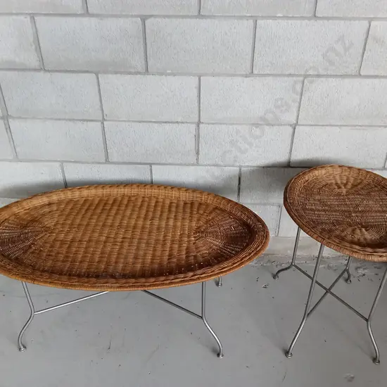 RATTAN COFFEE TABLE AND SIDE TABLE, COFFEE TABLE IS, L 108CM X W 63 X H 48CM