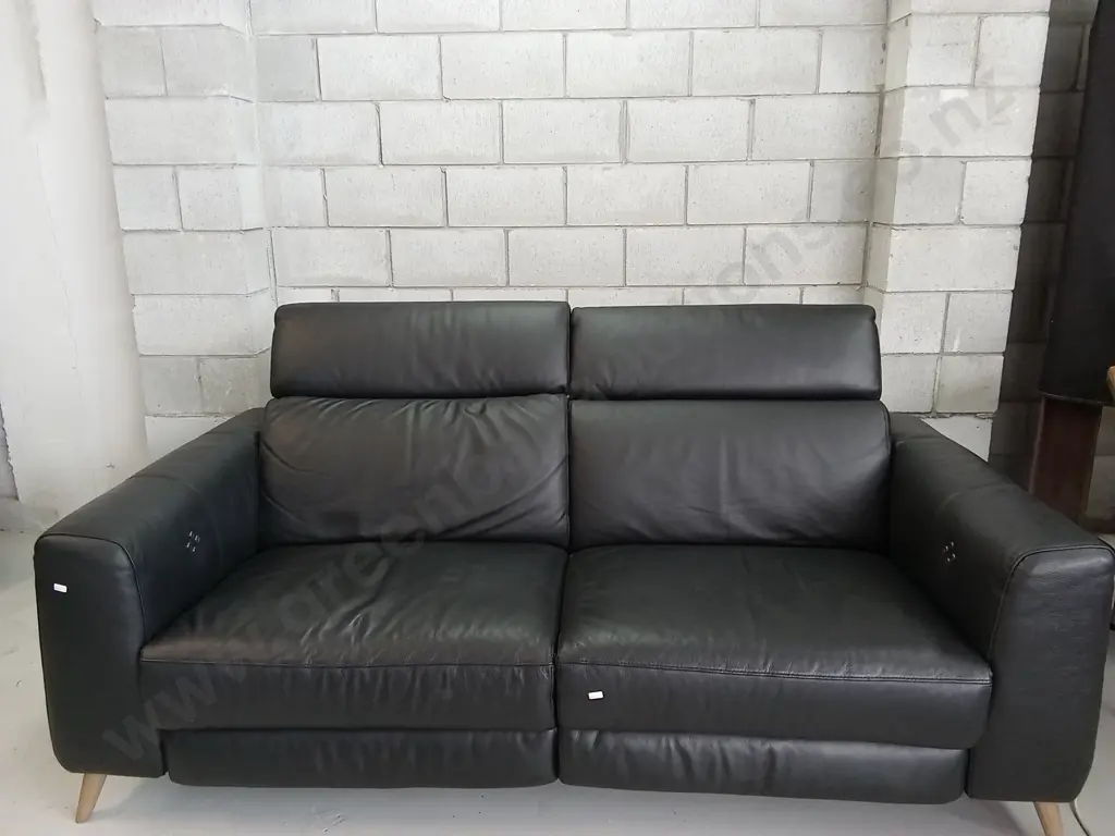 ELECTRIC FAUX BLACK LEATHER SOFA WITH ADJUSTABLE HEAD AND LEG REST Image 1++