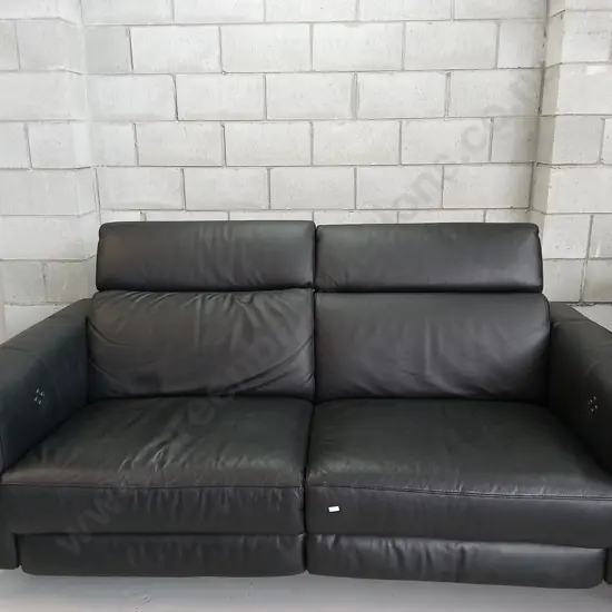 ELECTRIC FAUX BLACK LEATHER SOFA WITH ADJUSTABLE HEAD AND LEG REST