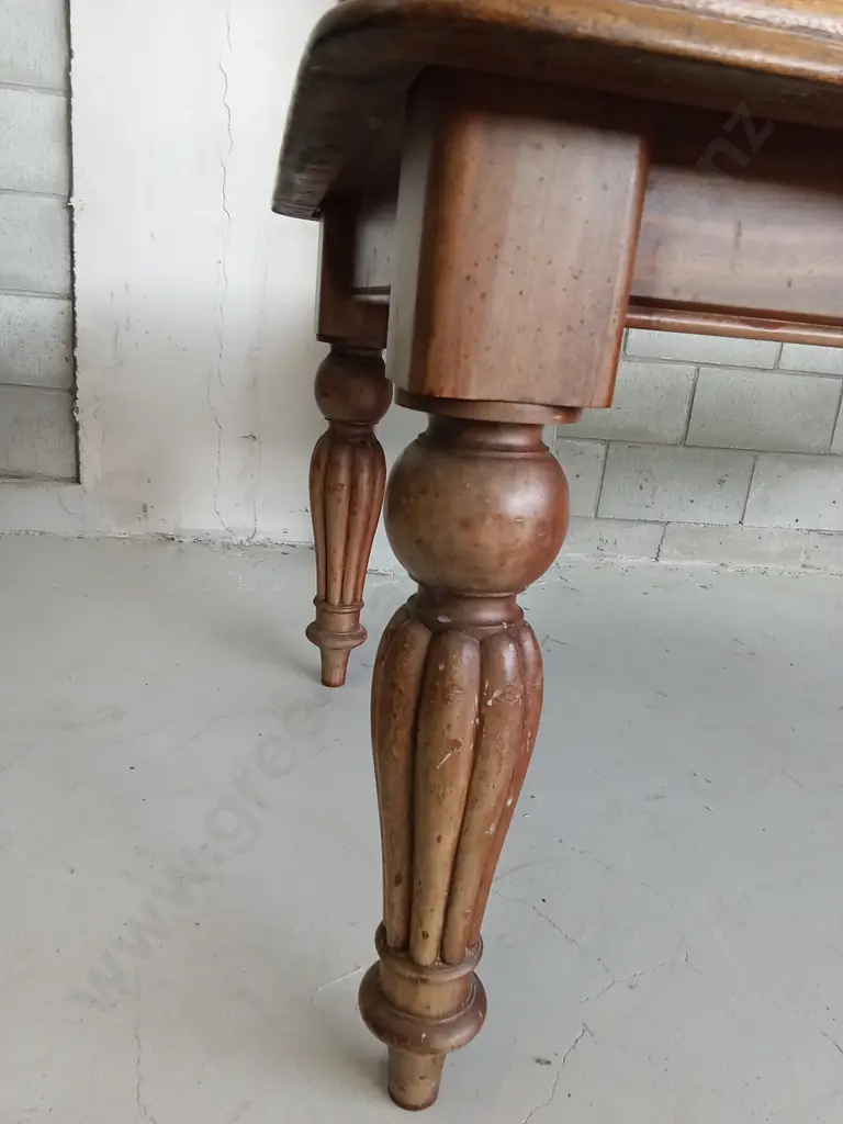 VINTAGE WOODEN 8 PERSON DINING SET WITH CUSHIONED SEATS, H 74CM X L 206CM X W 99CM Image 1++