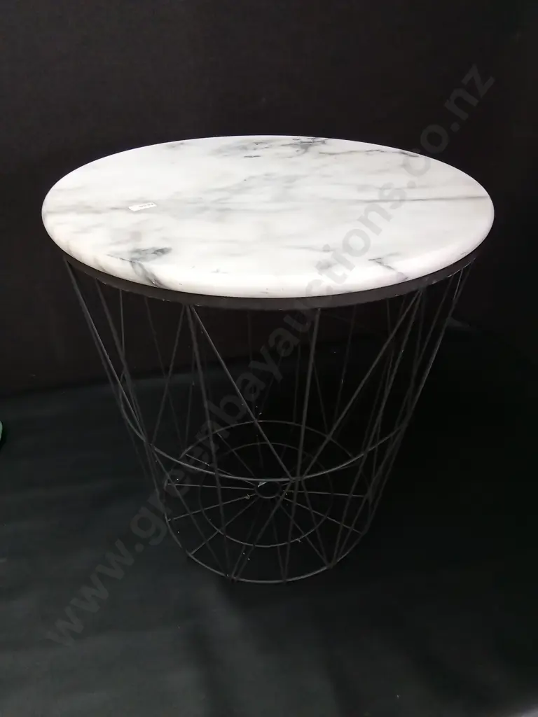 MARBLE TOP WIRE TABLE H47CM DIA 44CM Image 1++