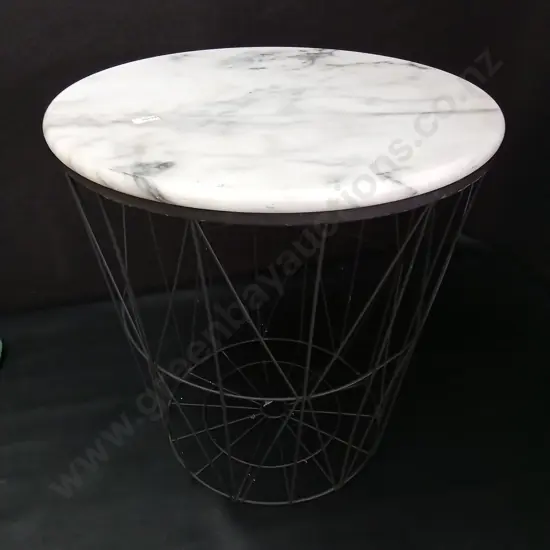MARBLE TOP WIRE TABLE H47CM DIA 44CM
