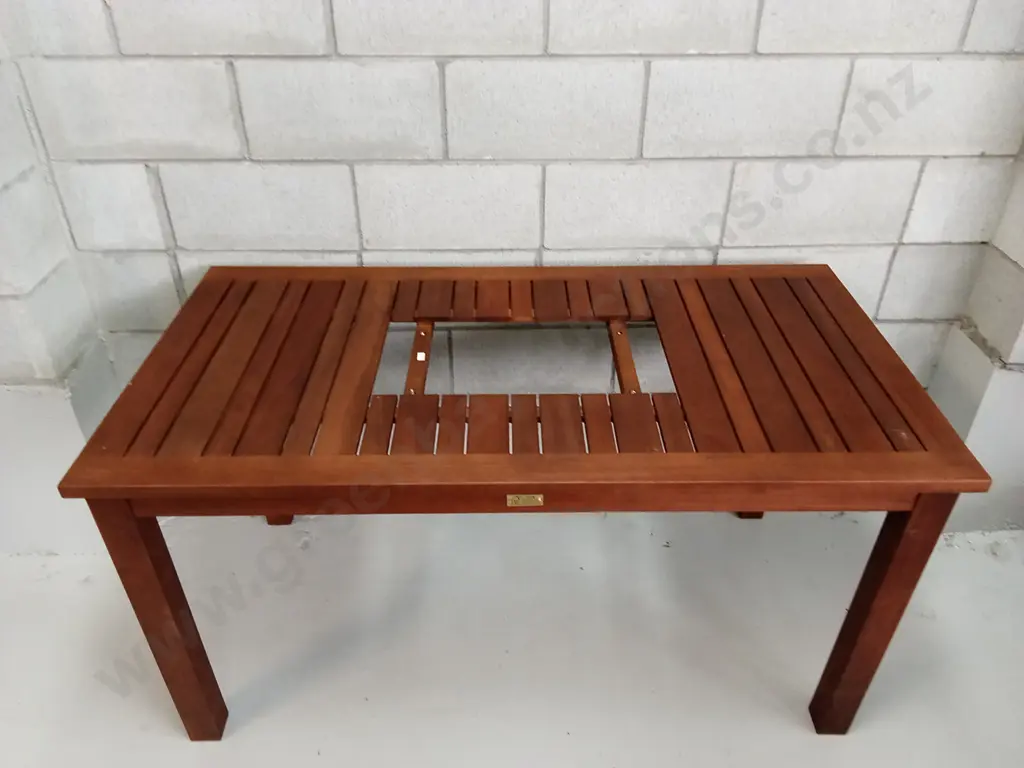 BRAND NEW JARRAH WOODEN TABLE, MISSING CENTRE INSERT (STILL IN BOX), H 70CM X L 133CM X W 70CM Image 1++