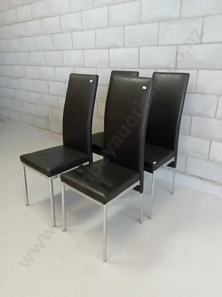 4 X MODERN BLACK FAUX-LEATHER DINING CHAIRS, H 111CM Image 1++