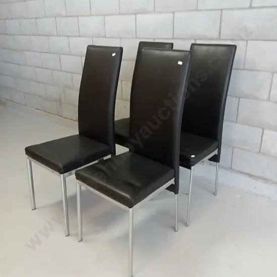 4 X MODERN BLACK FAUX-LEATHER DINING CHAIRS, H 111CM