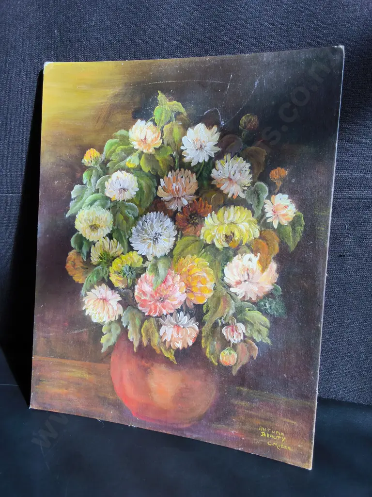 ORIGINAL FLORAL STILL LIFE PAINTING ON CANVAS, H 51 CM X W 40 CM Image 1++