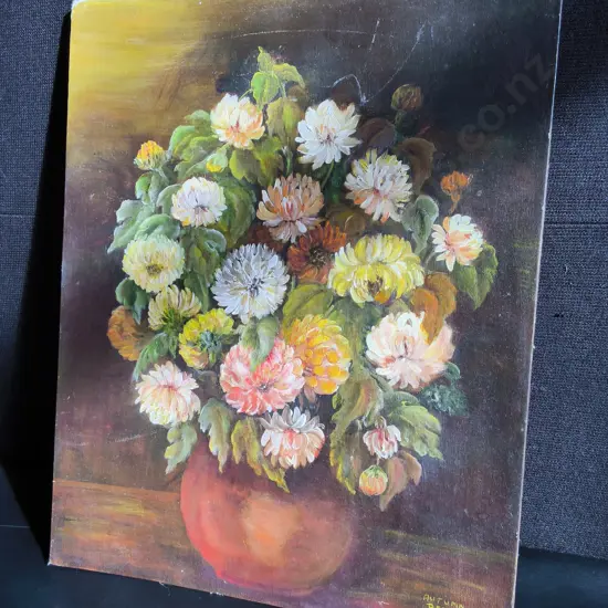 ORIGINAL FLORAL STILL LIFE PAINTING ON CANVAS, H 51 CM X W 40 CM