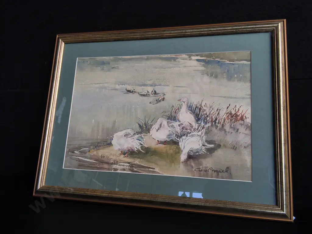 FRAMED WATERCOLOR PAINTING SIGNED GENE CRIMWELL, H 48 CM X W 65 CM Image 1++