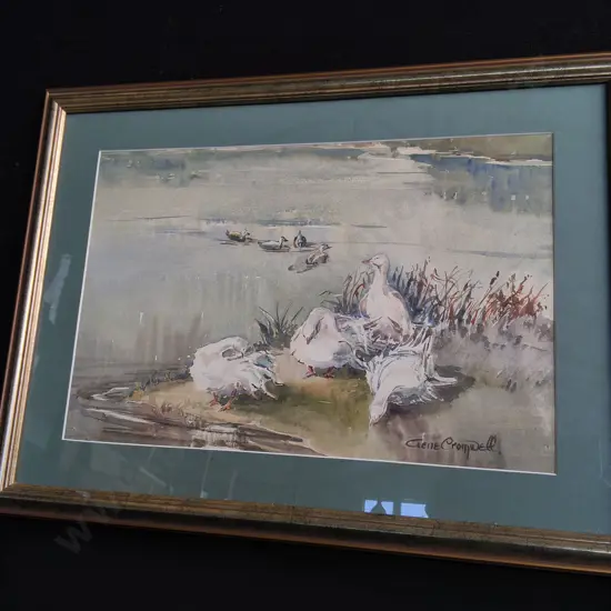 FRAMED WATERCOLOR PAINTING SIGNED GENE CRIMWELL, H 48 CM X W 65 CM