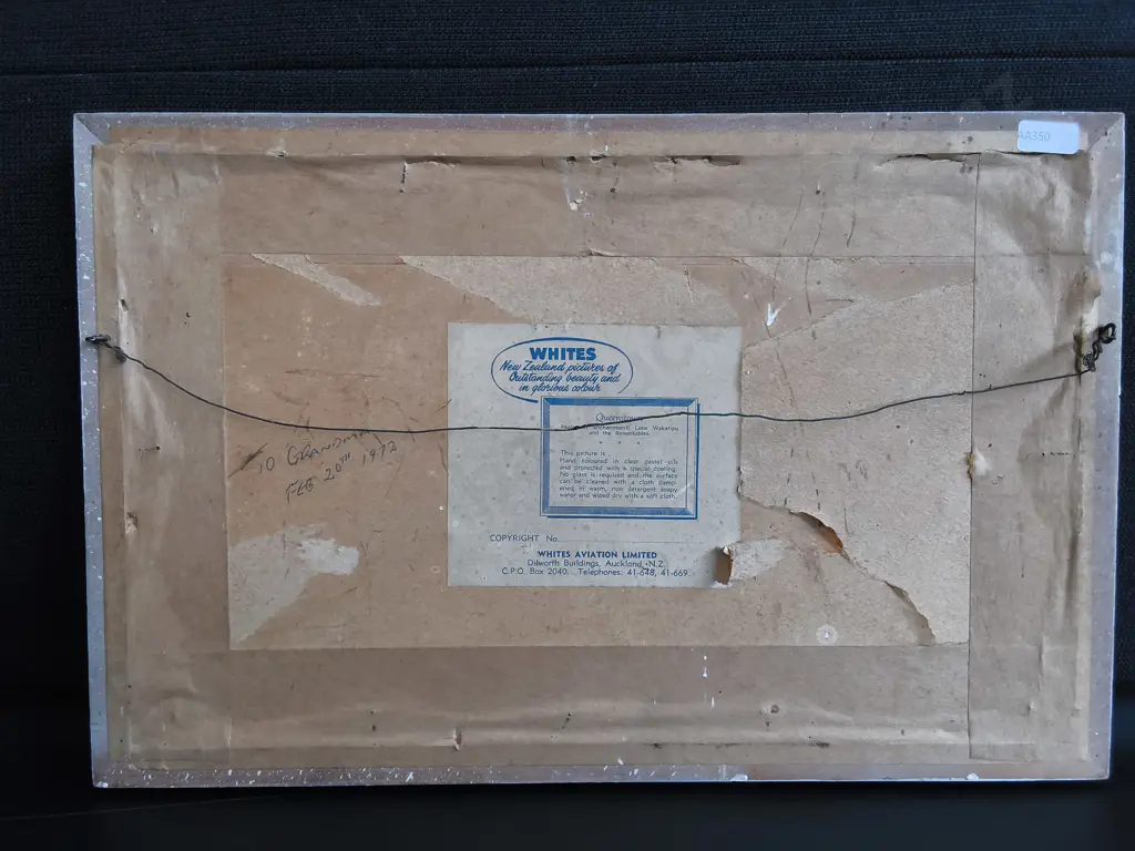VINTAGE WHITES AVIATION HAND COLOURED PHOTOGRAPH, QUEENSTOWN, H 28 CM X W 43 CM Image 1++