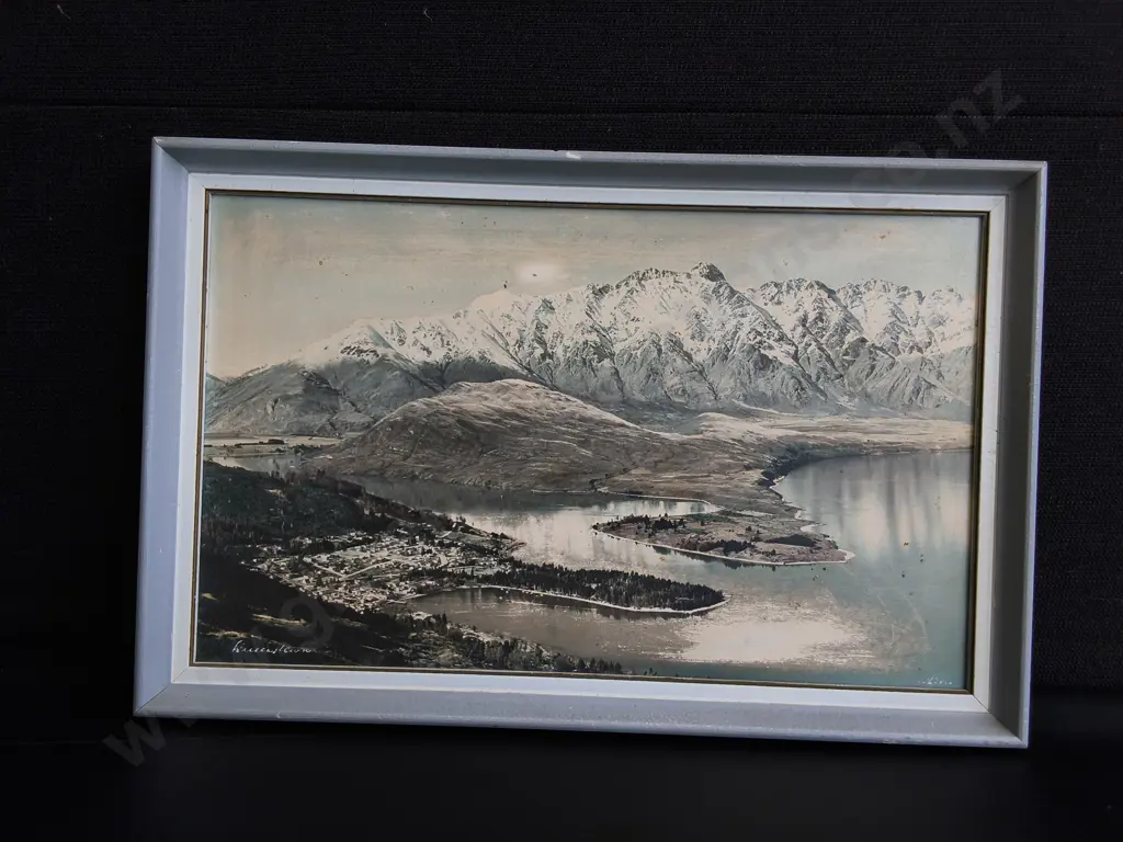 VINTAGE WHITES AVIATION HAND COLOURED PHOTOGRAPH, QUEENSTOWN, H 28 CM X W 43 CM Image 1++