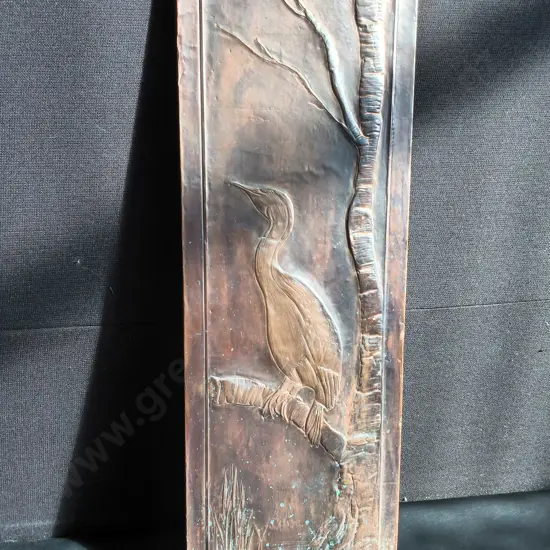 VINTAGE EMBOSSED CRANE WALL HANGING, H 74 CM