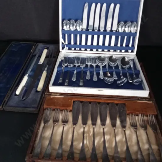 3 VINTAGE CUTLERY SETS INCLUDING FRANCIS GREAVES & SONS AND CHROMIUM PLATED SHEFFIELD
