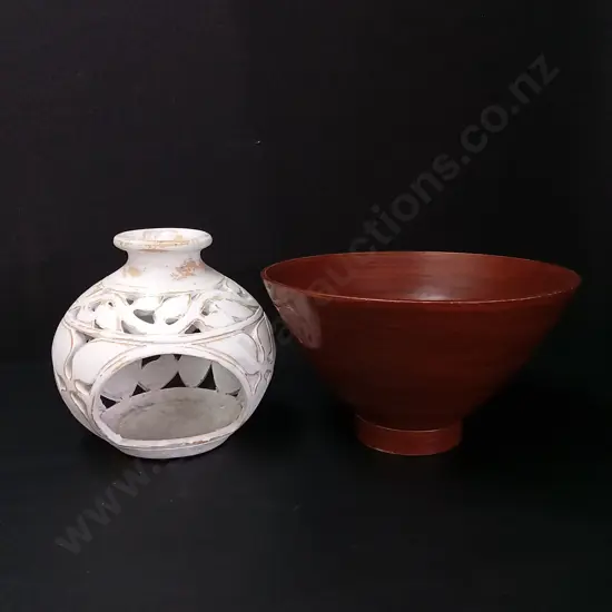 CERAMIC CUTWORK LANTERN H20CM AND BOWL DIA