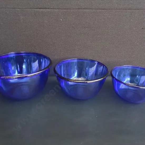 SET OF 3 VINTAGE ARCOROC COBALT BLUE GLASS BOWLS, TALLES H 13 CM X DIA 23.5 CM
