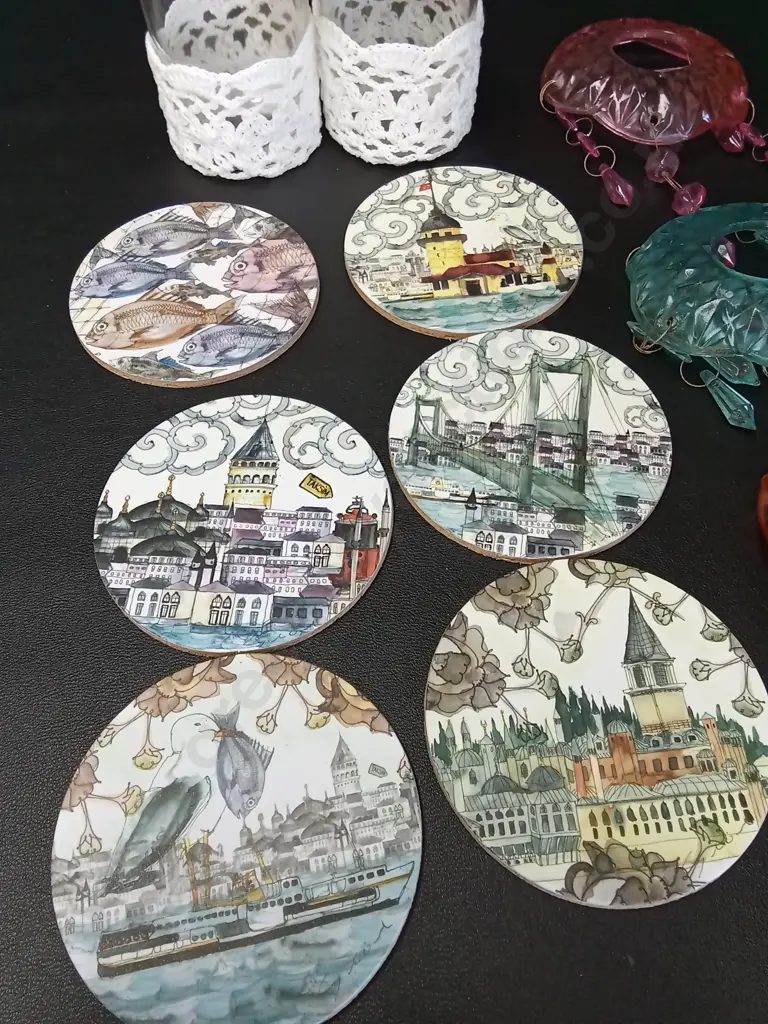GLASSES H8CM, COASTERS AND LAMP TOPPERS Image 1++