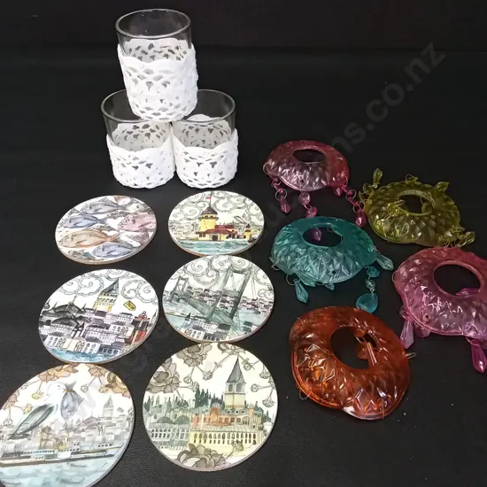 GLASSES H8CM, COASTERS AND LAMP TOPPERS