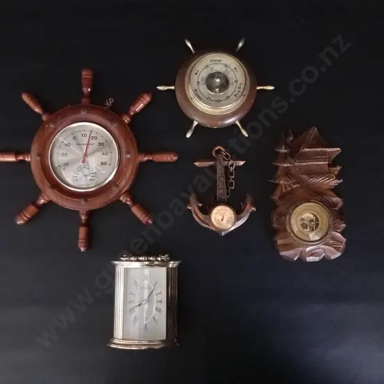 COLLECTION OF VINTAGE BAROMETERS, THERMOMETERS, AND CLOCK