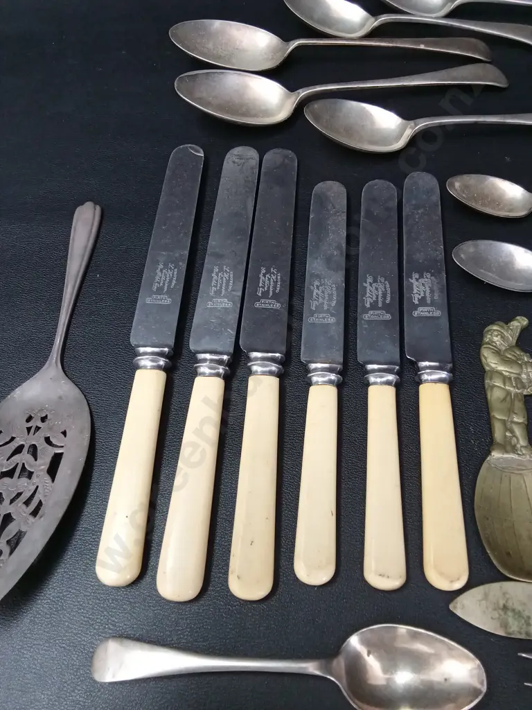 COLLECTION OF VINTAGE CUTLERY INCLUDING FIRTH STAINLESS, AND A HAND WHISK Image 1++