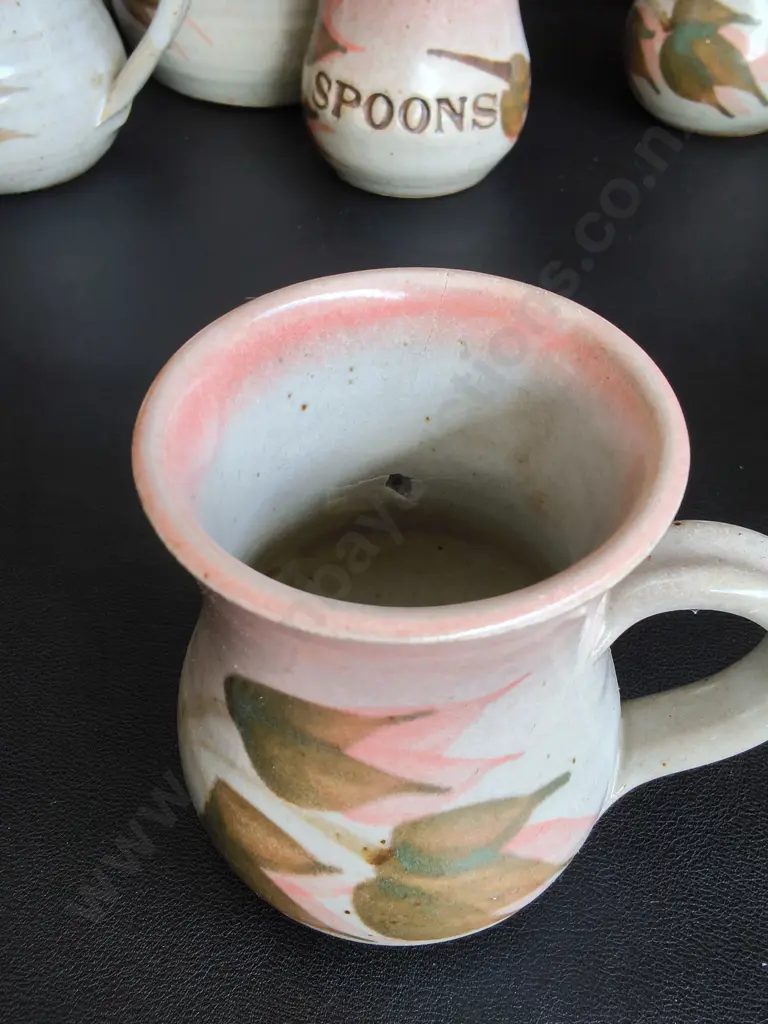 VINTAGE CERAMIC KITCHENWARE SET, 13 PIECES, TALLEST H 18 CM, DAMAGE PICTURED Image 1++