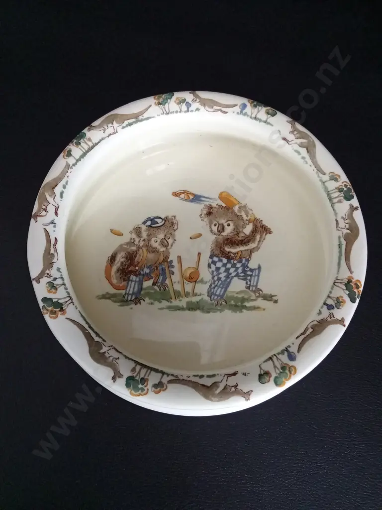 VINTAGE FALCON WARE KOALA CRICKET BOWL DIA 14.5CM, 6 VINTAGE CHELSEA BY SHELLEY SMALL SQUARE PLATES AND A TEA TRIO Image 1++