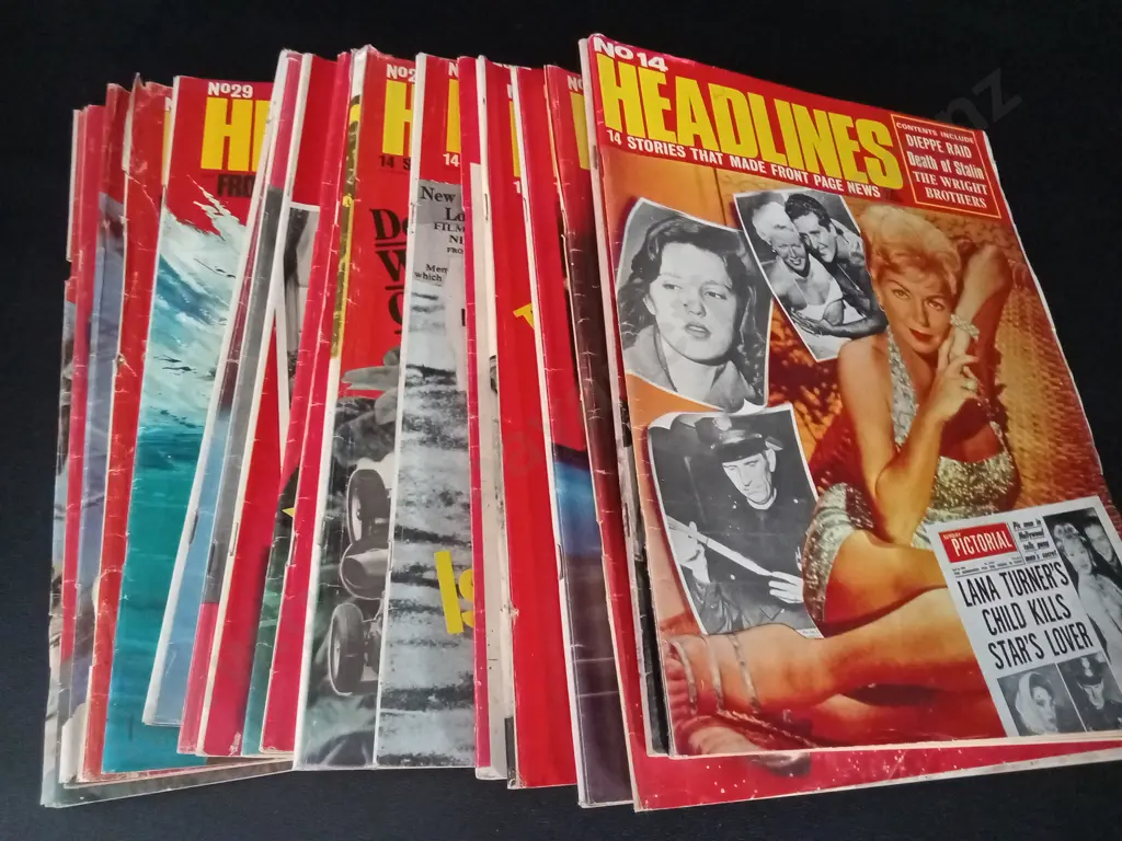 COLLECTION OF VINTAGE HEADLINES MAGAZINES AND 2 ROYAL NEWSPAPER SOUVINERS Image 1++