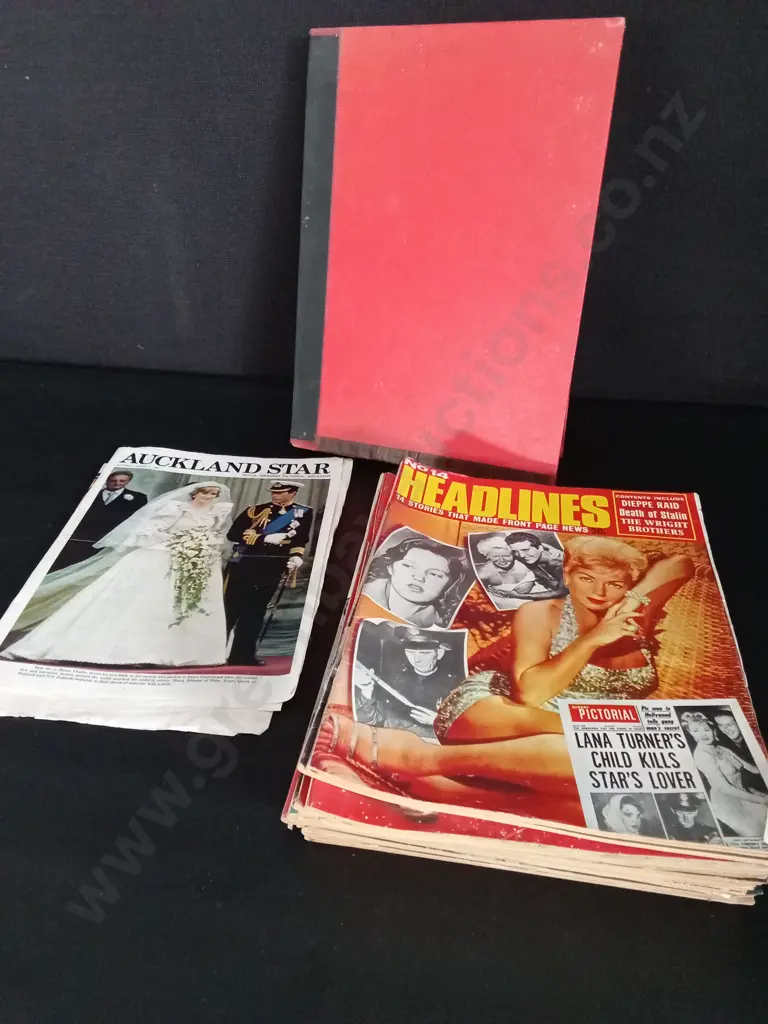 COLLECTION OF VINTAGE HEADLINES MAGAZINES AND 2 ROYAL NEWSPAPER SOUVINERS Image 1++